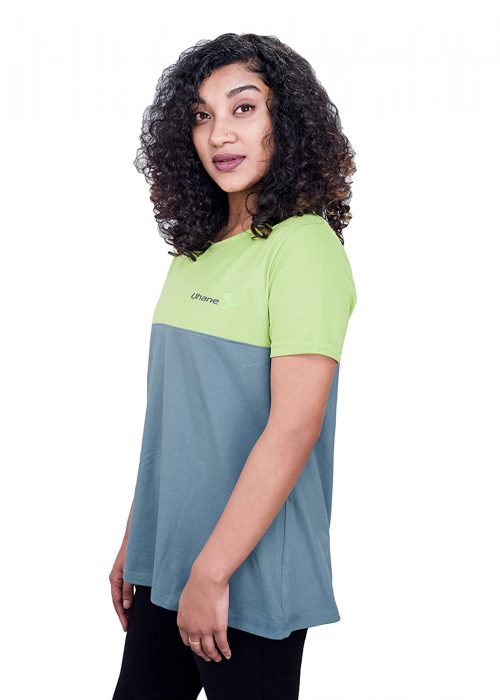 Uhane Women’s Yoga and Gym Dri-Fit/Cotton Mix (Dual Colour) Loose Fit Work-Out T-Shirt