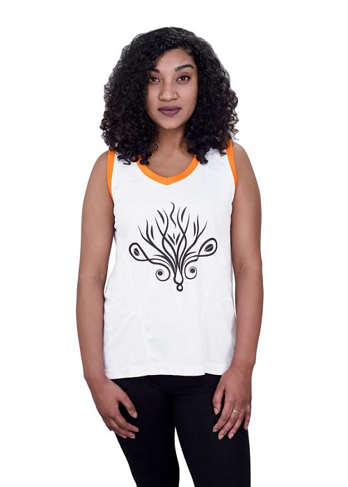 Uhane Women’s Gym Dri-Fit Work-Out Deep V-Neck Loose Fit T-Shirt (White) Printed Sleeveless Top for Sports and Fitness