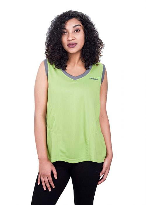 Uhane Women’s Gym Dri-Fit Work-Out Deep V-Neck Loose Fit T-Shirt (Lime Green) Sleeveless Top for Sports and Fitness