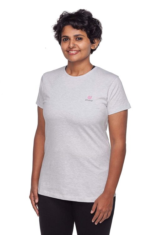 Uhane Women’s Yoga and Gym Cotton Work-Out Round Neck Straight Cut Plain T-Shirt (Beige) Short Sleeves Top for Sports and Fitness
