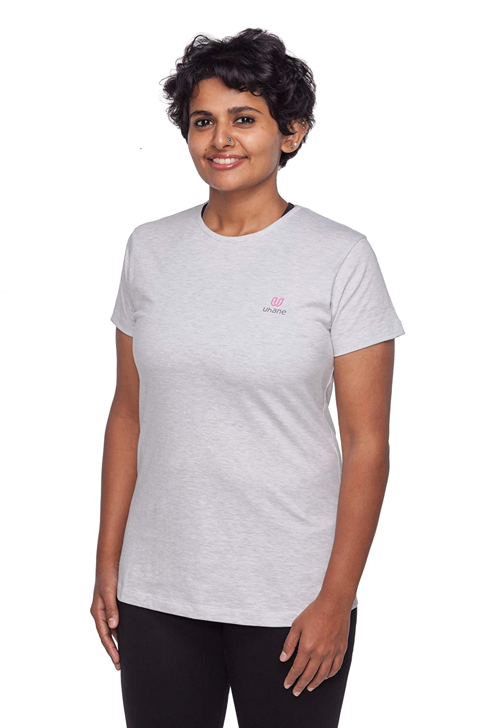 Uhane Women’s Yoga and Gym Cotton Work-Out Round Neck Straight Cut Plain T-Shirt (Beige) Short Sleeves Top for Sports and Fitness