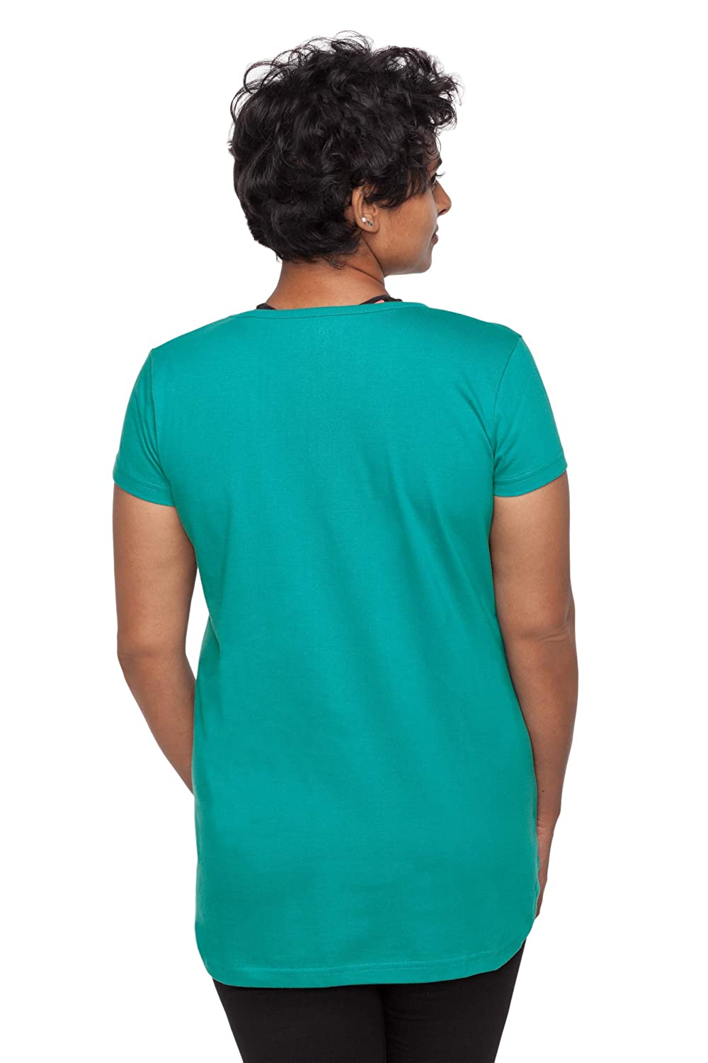 Uhane Women’s Yoga and Gym Cotton Work-Out Round Neck Straight Cut Long Back Embroidered T-Shirt (Turquoise) Short Sleeves Top for Sports and Fitness