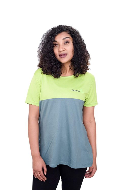 Uhane Women’s Yoga and Gym Dri-Fit/Cotton Mix (Dual Colour) Loose Fit Work-Out T-Shirt