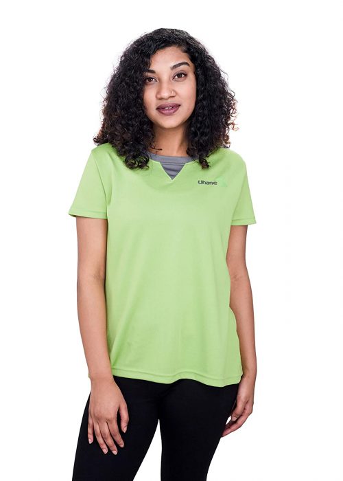 Uhane Women’s Gym Dri-Fit Work-Out Round Neck T-Shirt (Lemon Green) Extra Short Sleeves Top for Sports and Fitness