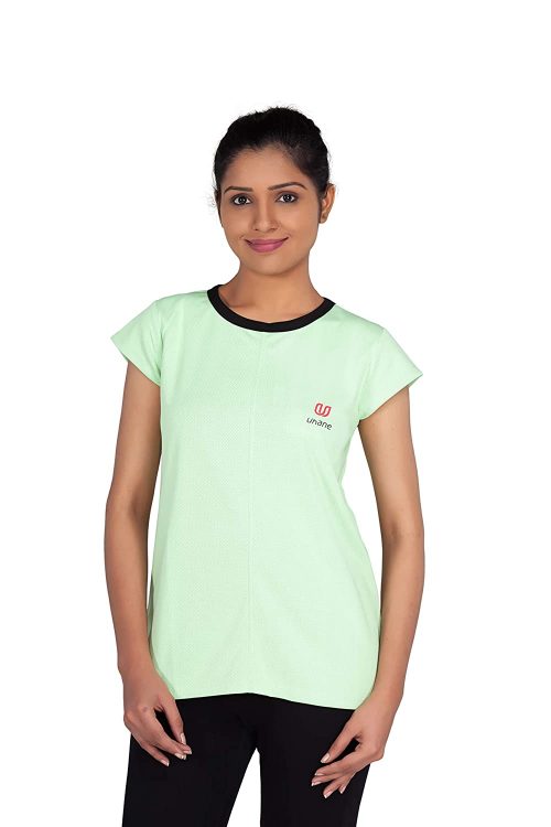 Uhane Women’s Gym Dri-Fit Work-Out Round Neck T-Shirt (Lemon Green) Extra Short Sleeves