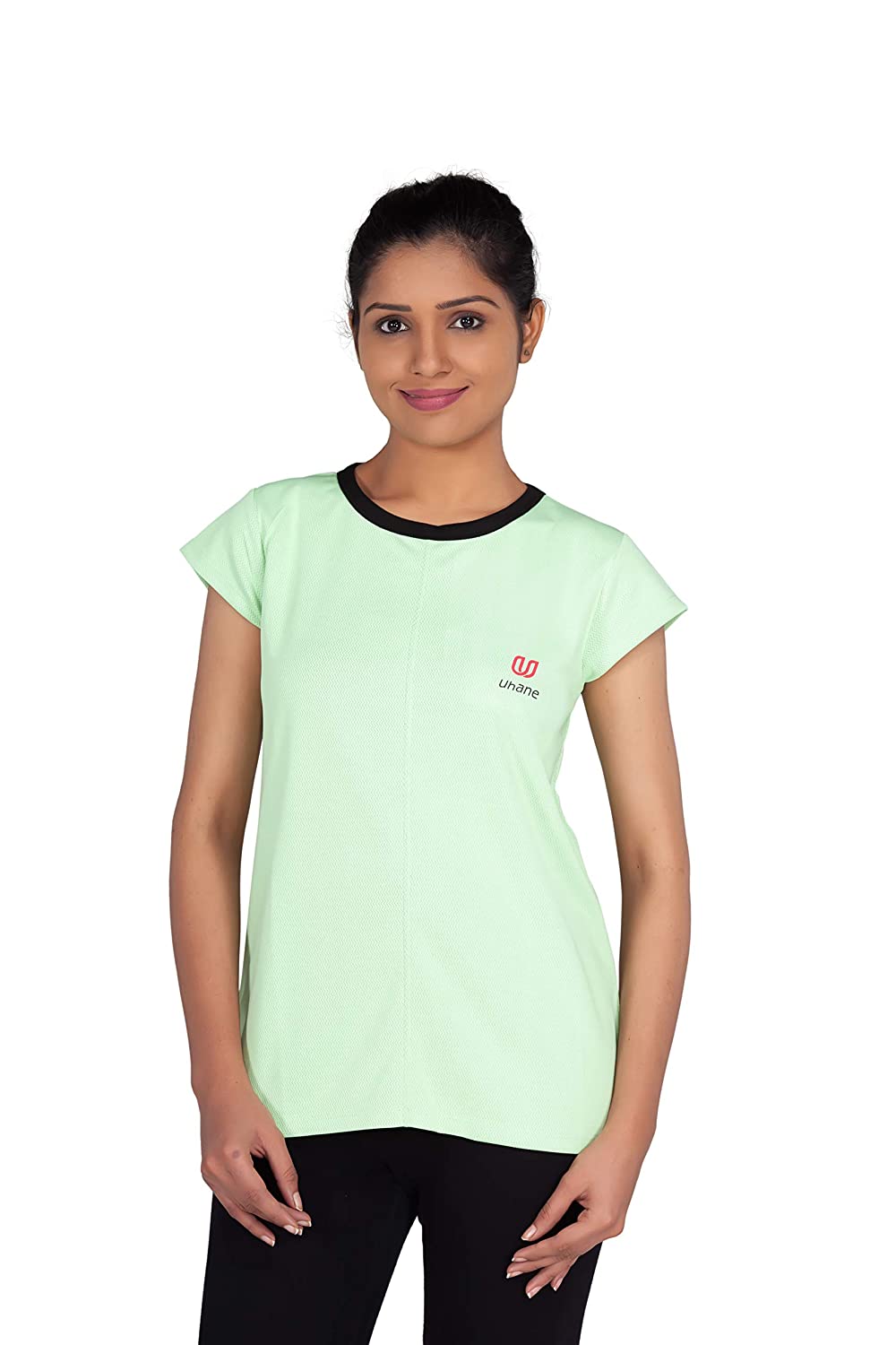 Uhane Women’s Gym Dri-Fit Work-Out Round Neck T-Shirt (Lemon Green) Extra Short Sleeves