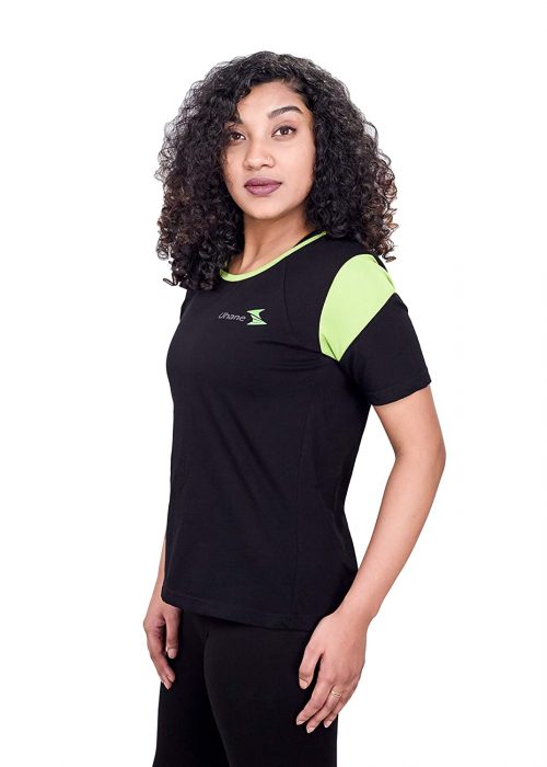 Uhane Women’s Gym Classic Cotton Work-Out Round Neck Loose Fit T-Shirt (Black) Short Sleeves Top for Sports and Fitness