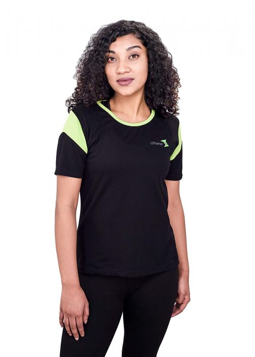 Uhane Women’s Gym Classic Cotton Work-Out Round Neck Loose Fit T-Shirt (Black) Short Sleeves Top for Sports and Fitness