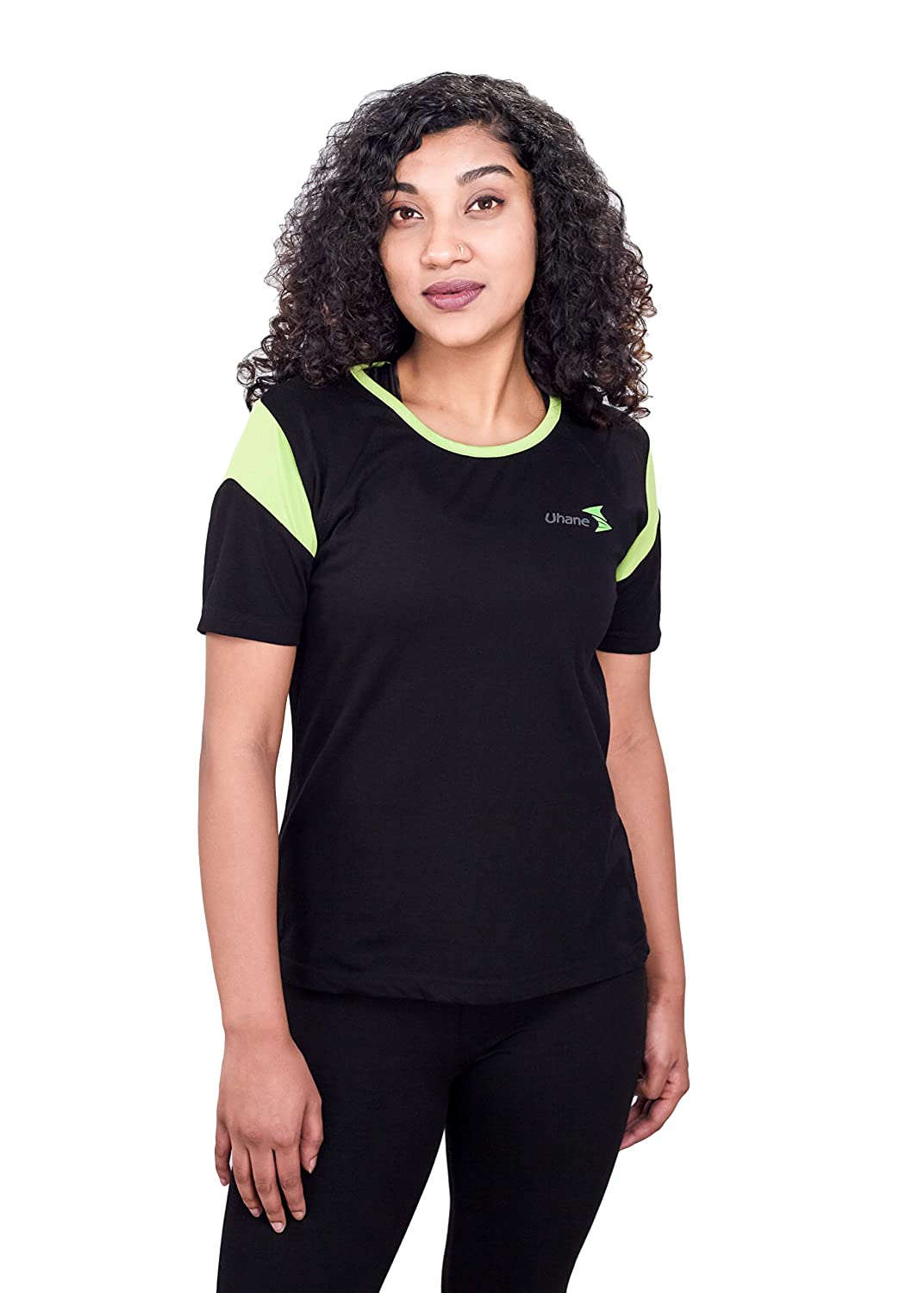 Uhane Women’s Gym Classic Cotton Work-Out Round Neck Loose Fit T-Shirt (Black) Short Sleeves Top for Sports and Fitness