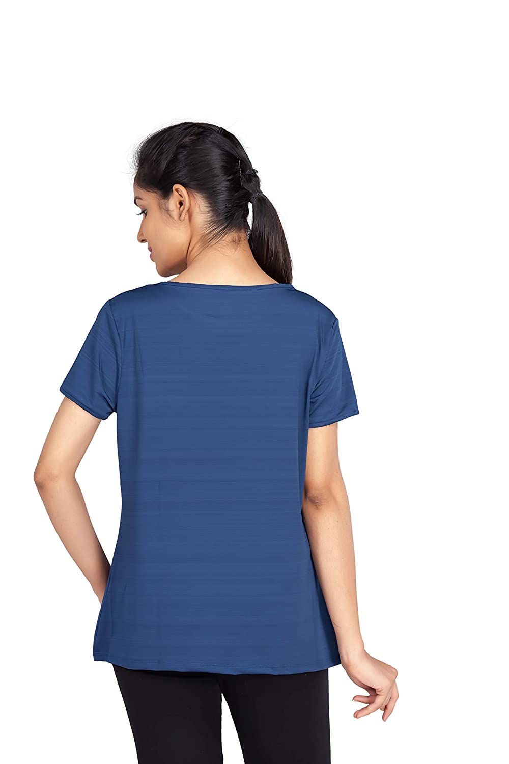 Uhane Women’s Gym Dri-Fit Work-Out Wide Round Neck T-Shirt (Dark Blue) Short Sleeves