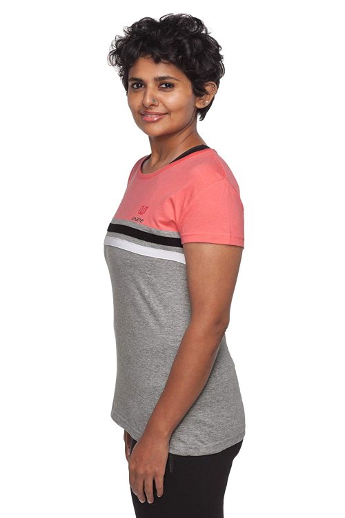 Uhane Women’s Yoga and Gym Cotton Work-Out Round Neck Slim-Fit T-Shirt (Pink) Short Sleeves Top for Sports and Fitness