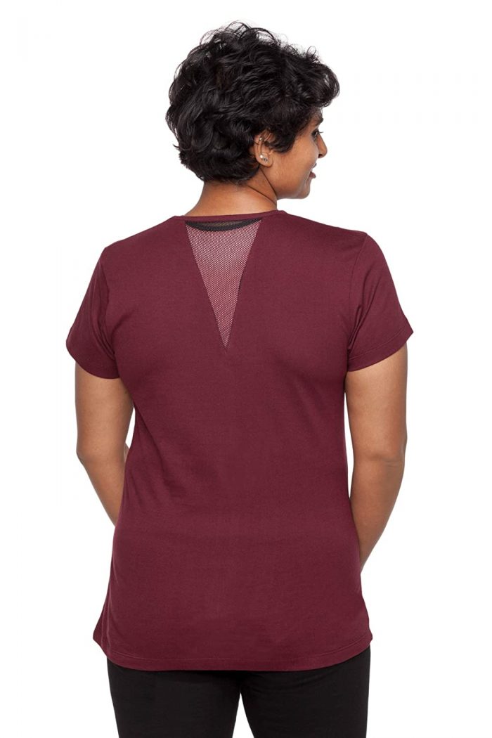 Uhane Women’s Yoga and Gym Cotton Work-Out Round Neck Straight Cut Plain T-Shirt (Maroon) Short Sleeves Top for Sports and Fitness
