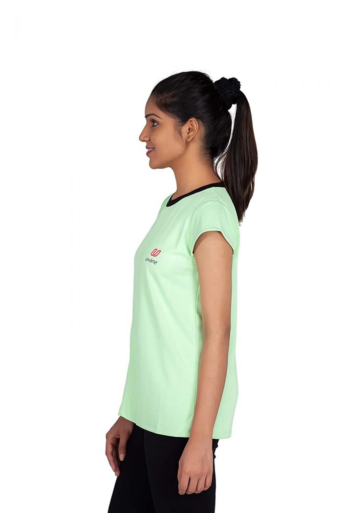 Uhane Women’s Gym Dri-Fit Work-Out Round Neck T-Shirt (Lemon Green) Extra Short Sleeves
