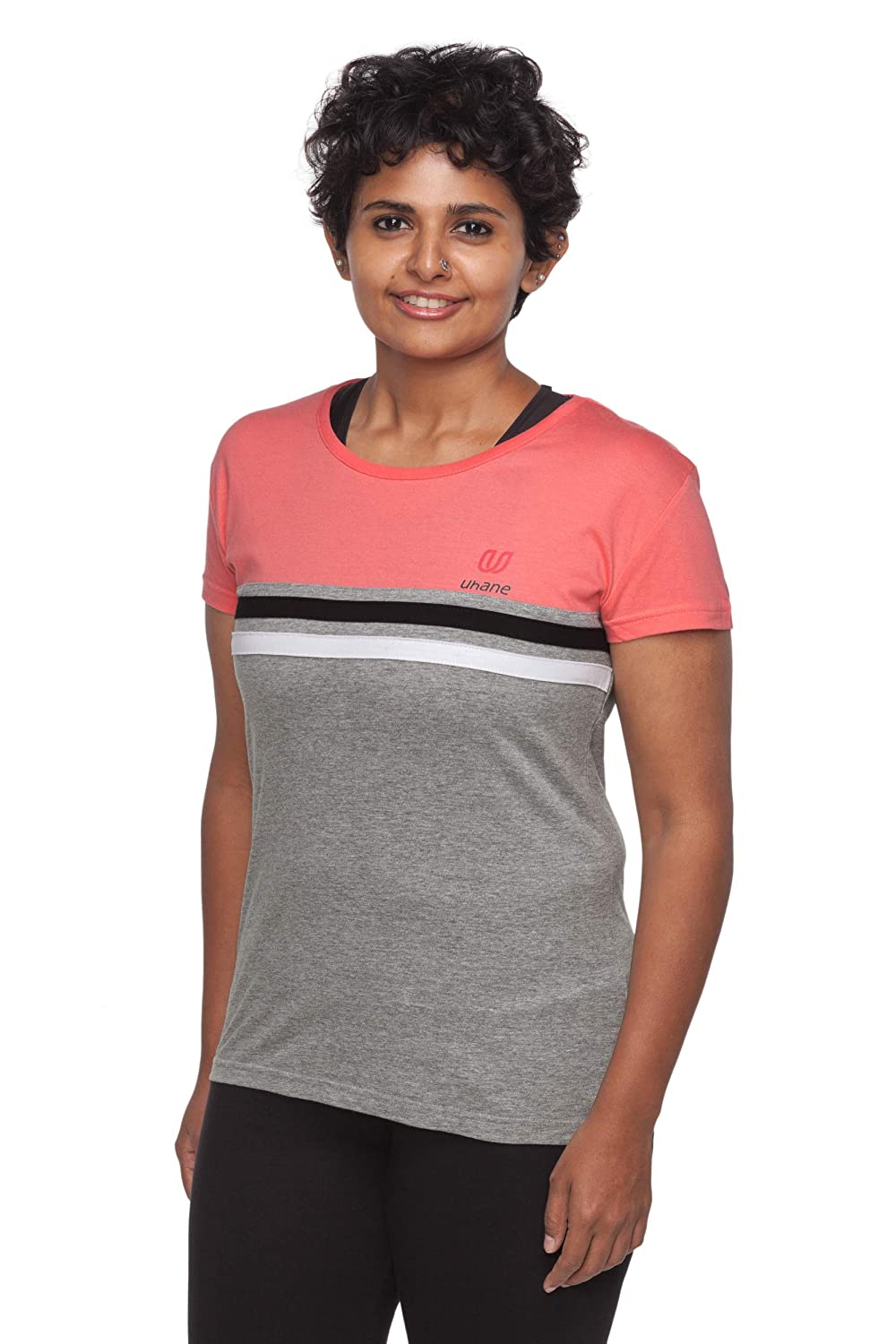 Uhane Women’s Yoga and Gym Cotton Work-Out Round Neck Slim-Fit T-Shirt (Pink) Short Sleeves Top for Sports and Fitness