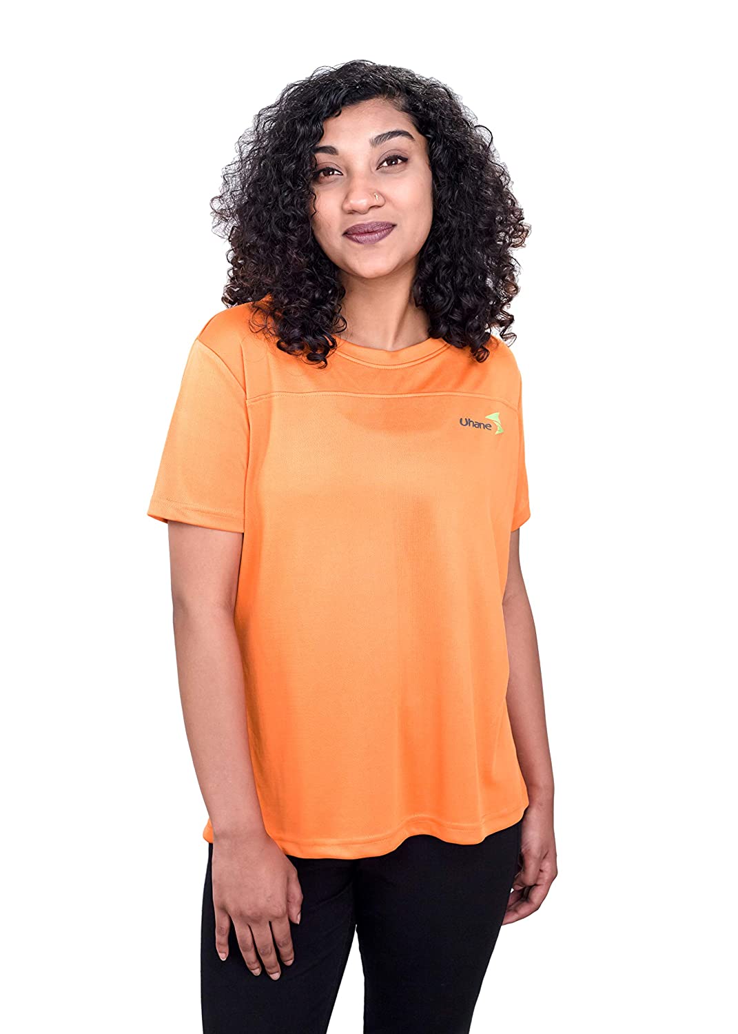 Uhane Women’s Gym Dri-Fit Work-Out Deep V-Neck T-Shirt (Multi-Coloured) Short Sleeves Patterned Top for Sports and Fitness