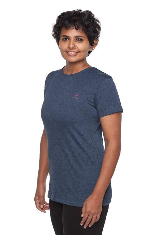 Uhane Women’s Yoga and Gym Cotton Work-Out Round Neck Straight Cut Plain T-Shirt (Dark Blue) Short Sleeves Top for Sports and Fitness