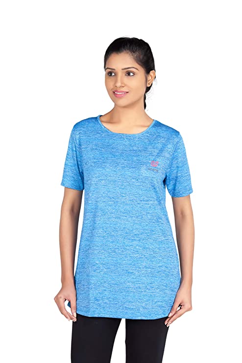 Uhane Women’s Gym Dri-Fit Work-Out Round Neck Long Back T-Shirt (Bright Blue) Short Sleeves