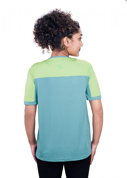 Uhane Women’s Gym Dri-Fit Work-Out Round Neck Loose Fit Straight-Cut Long Back T-Shirt (Ocean Blue/Lime Green) Short Sleeves