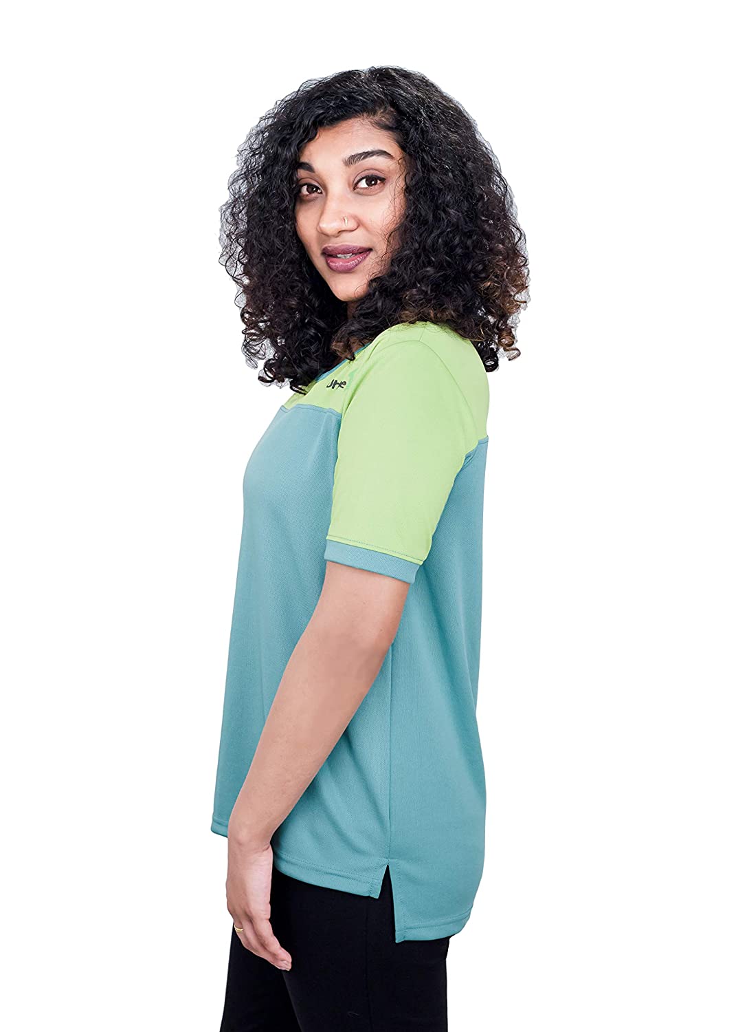 Uhane Women’s Gym Dri-Fit Work-Out Round Neck Loose Fit Straight-Cut Long Back T-Shirt (Ocean Blue/Lime Green) Short Sleeves