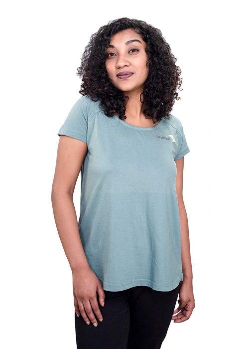 Uhane Women’s Yoga and Gym Cross-Back Cotton Work-Out Extreme Deep Neck Loose Fit T-Shirt (Teal) Short Sleeves Top for Sports and Fitness