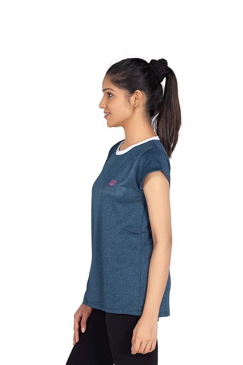 Uhane Women’s Gym Dri-Fit Work-Out Round Neck T-Shirt (Deep Blue/White) Short Sleeves